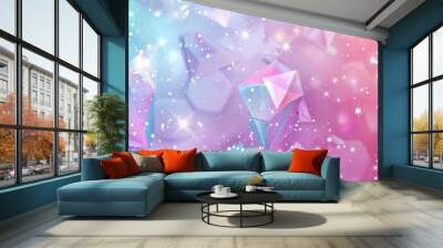 iridescent background with geometric shapes and sparkles, pastel colors, cute aesthetic, dreamy and ethereal in the style of various artists. Wall mural