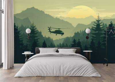 military background, in a military green color, with a flat design, with a military theme, on a solid background. Wall mural