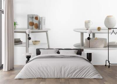 Two white coffee tables with different shapes and sizes Wall mural