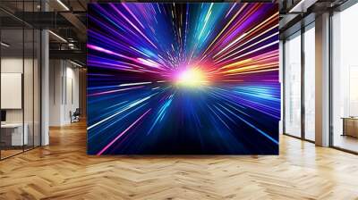 Light speed, hyperspace, space warp background. colorful streaks of light gathering towards the event horizon. generated by AI.
 Wall mural