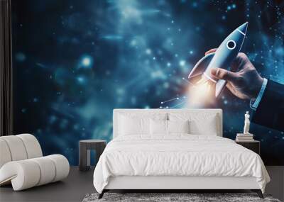 Hand Touching Digital Rocket Launch Interface - Startup Concept Wall mural