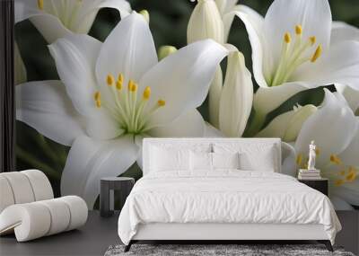 White mariposa lilies with delicate petals and golden centers, AI Generated Wall mural