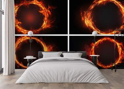 fire hot flames circle burn black abstract design heat red bonfire inferno bright illustration  Wall mural