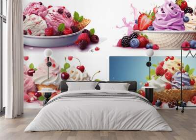 food fruit cream sweet dessert berries fresh strawberry white milk delicious healthy yogurt tasty  Wall mural