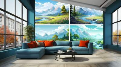 nature landscape background illustration green mountain vector forest environment outdoors Wall mural