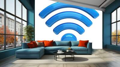 Blue wifi icon isolated on transparent background Wall mural