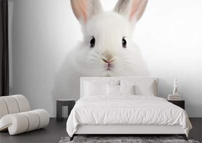 Cute white rabbit isolated on a transparent background, Wall mural