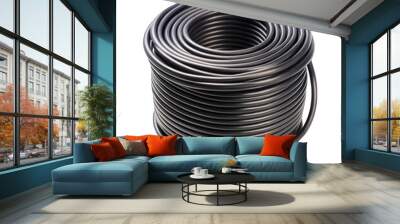 Electrical black wire roll isolated on transparent background Wall mural