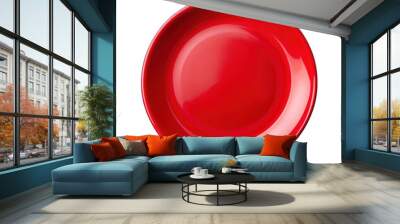 Empty red plate top view isolated on transparent background Wall mural