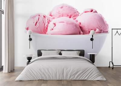 Scoops of pink ice cream in a bowl isolated on transparent background Wall mural