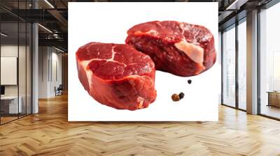 Two raw beef steaks isolated on transparent background. Top view. Wall mural