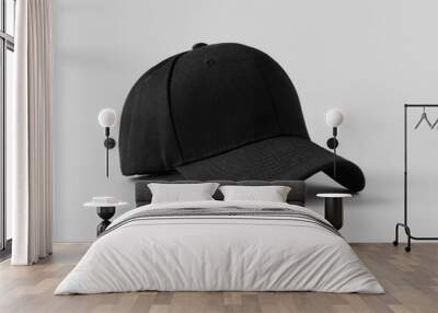 Black baseball cap mockup on a grey background. Wall mural