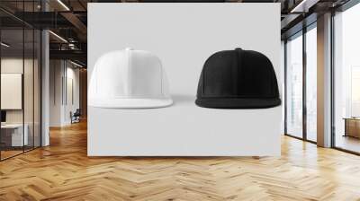 White and black snapback caps mockup on a grey background, front view. Wall mural