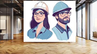 Construction Team Working Together Safely vector illustration isolated on white background flat Wall mural