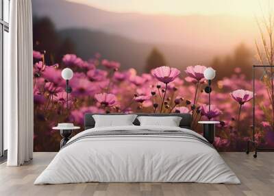 Pink nature landscape with vegetation Wall mural