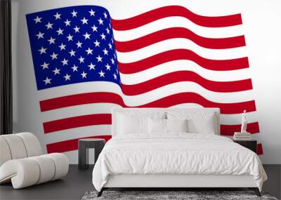 Vector Waving USA Flag. Waving American Flag Vector.  National waving vector flag of the United States. Wavy USA banner on white background Wall mural