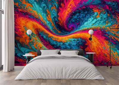 Abstract background with psychedelic swirl patterns in bright, neon colors, creating a trippy, energetic effect Wall mural