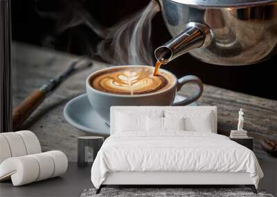 Steaming cup of artisan coffee Wall mural