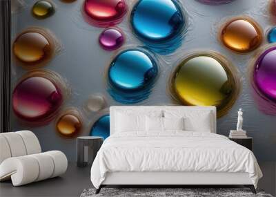 Surreal landscape of iridescent bubbles floating Wall mural