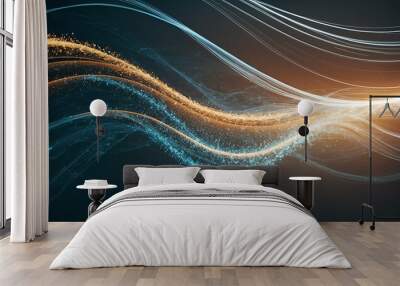 Abstract digital particle flowing wave technology background design in wavy futuristic style Wall mural