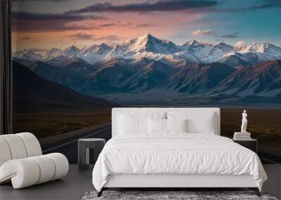 Landscape with road and mountains Wall mural