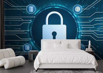 Lock Icon cyber security of digital data network protection. High speed connection data analysis. Technology data network conveying connectivity background concept. Wall mural