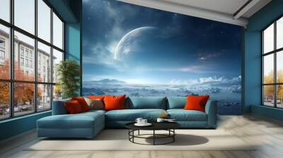 alien space background moon clouds dreamy fantasy. Wall mural