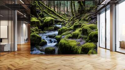 waterfall in the forest. Wall mural