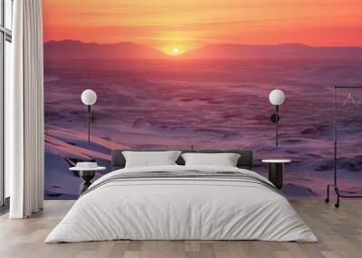 Winter sunrise over snowy landscapes with vibrant skies. Wall mural