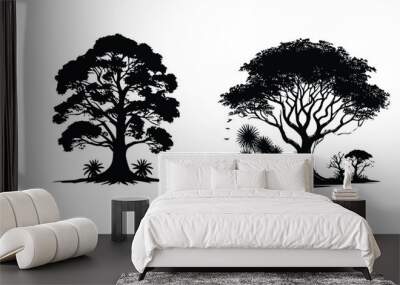 Vector silhouette of tree. Set trees icon. Vector Tree. Vector Illustration on white background. Vector Graphic.  Wall mural