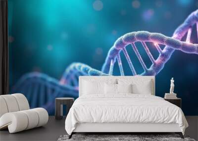 Blue DNA double helix structure molecule. Treating hereditary diseases, gene editing. Sustainable science, eco friendly technology. Medicine and health. Medical research. Banner with copy space. Wall mural