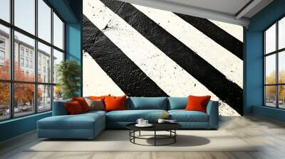 Black and white diagonal stripes creating a bold, textured pattern with high contrast Wall mural