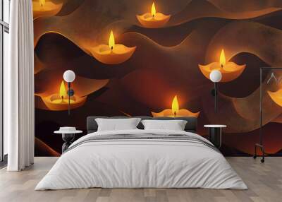 Modern Diwali background with a sleek design, featuring golden Diya symbols and abstract shapes Wall mural