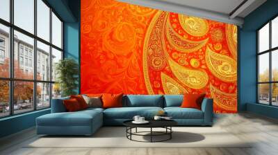 Traditional Diwali background with intricate paisley patterns in gold and maroon Wall mural