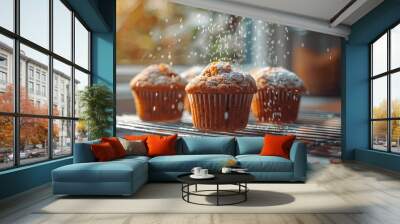 Delicious Muffins with Powdered Sugar Wall mural