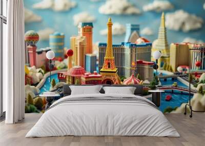 Las Vegas Miniature Cityscape with Iconic Eiffel Tower Wall mural