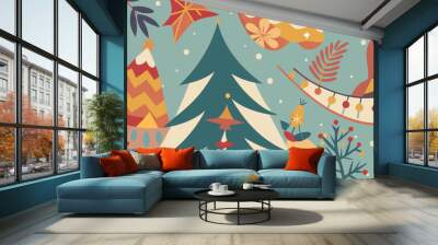 Vector illustration of winter holiday background Wall mural