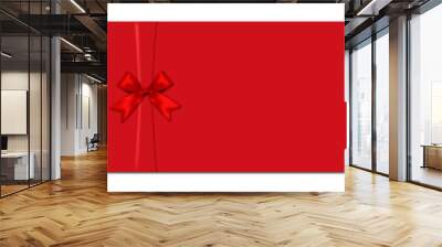 Blank gift card set with red ribbon bow in white, red and black colours with shadow isolated on transparent background. Wall mural