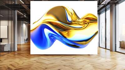 Blue and gold wave abstract design on a transparent  background, perfect for enhancing visual appeal in digital creations Wall mural