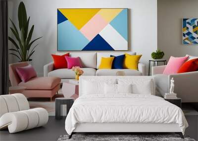 Contemporary Living Room with Geometric and Colorful Accents Wall mural