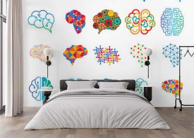 set of  human brain tech smart digital idea logo vector icon Wall mural