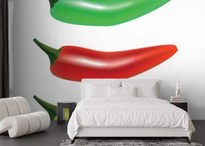 Vector Set of Red, Yellow and Green Hot Chili Pepper on White Background Wall mural