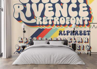 Color Version Golden Rivence groovy vintage retro bold Font alphabet Wall mural