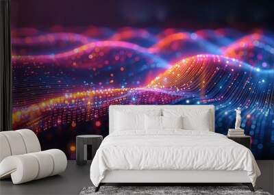 3d rendering of abstract glowing particles in empty space. Futuristic background with depth of field and bokeh effect. Wall mural