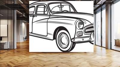 Vintage Classic Car line art Illustration, Vintage Classic Car Coloring page Design Wall mural