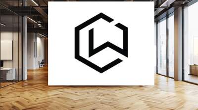 Letter CW modern hexagonal shape creative line art monogram polygon logo Wall mural