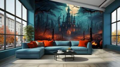 abstract and colorful beautiful illustration of halloween themed scene Wall mural