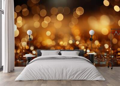 Abstract golden background with bokeh effect and shining defocused glitters. Festive gold texture for birthday Wall mural