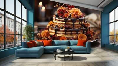 Autumn styled cake on a table decorated for a party celebration Wall mural