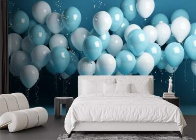 Background with blue, silver white balloons Wall mural